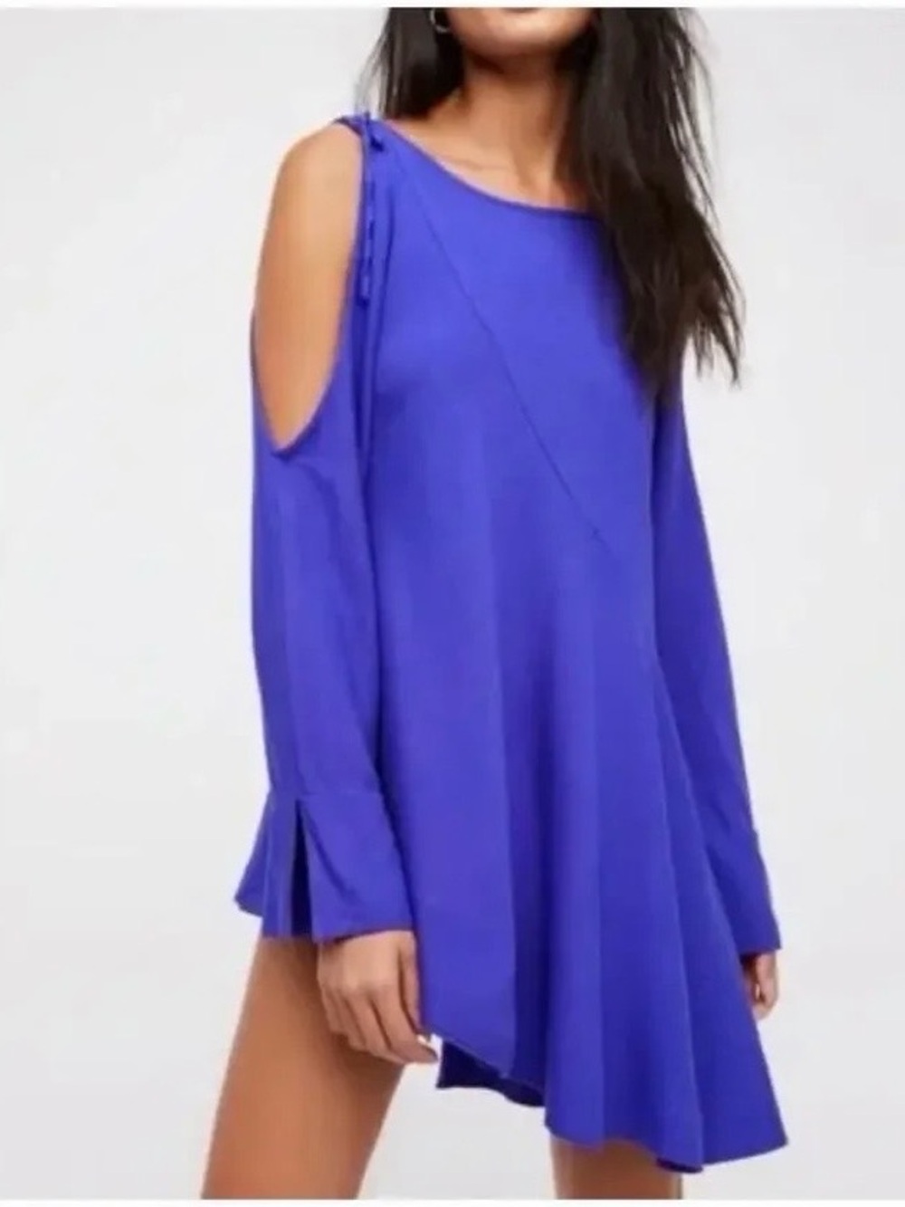 Free People Royal Purple Cold Shoulder Tie Top Tunic Long Sleeve XS